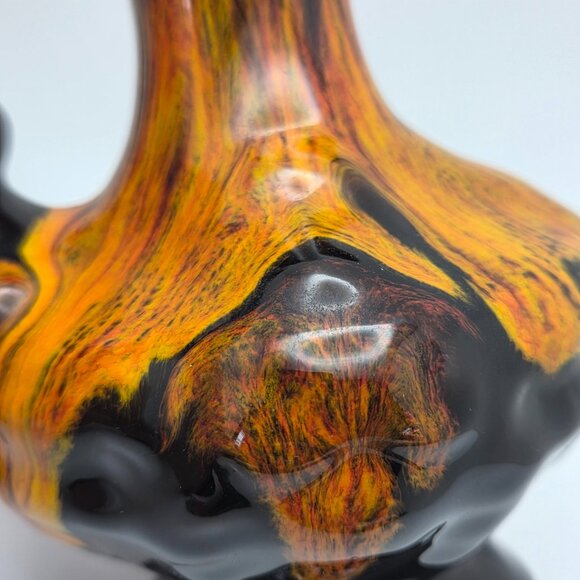 VTG Canadian Pottery Evangeline Pitcher Jug Drip Glaze Orange Brown Black MCM - Picture 6 of 13